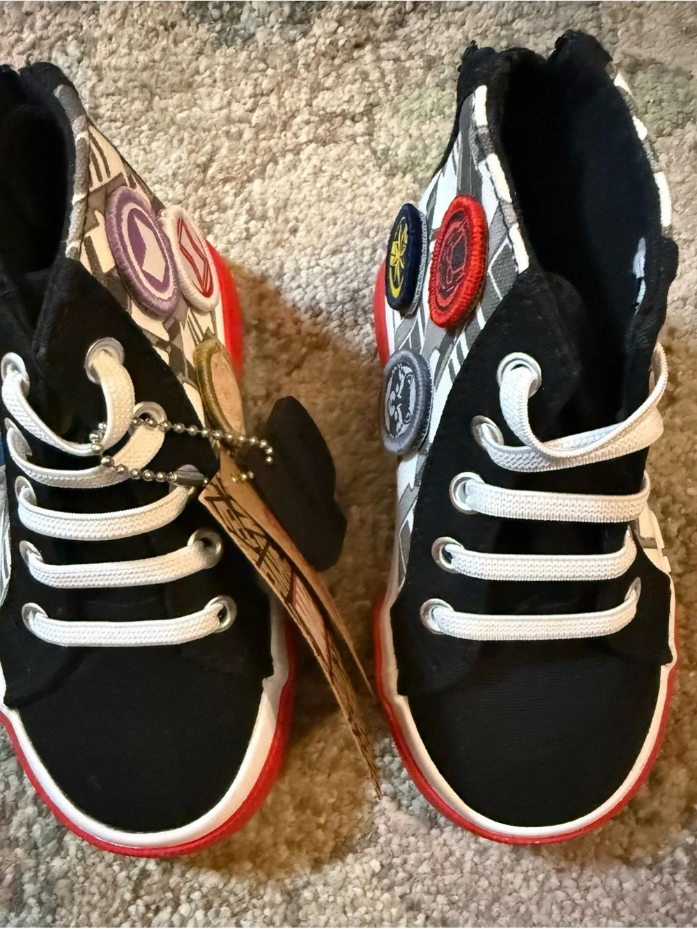 NWT Marvel Kids Black and Red High-Top Sneakers with Superhero Patches